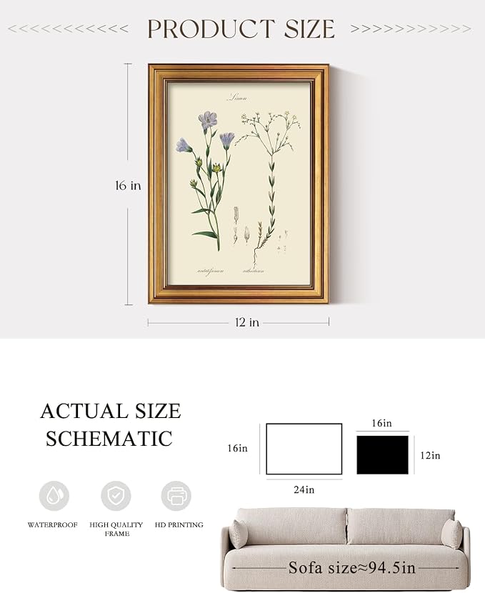 ARPEOTCY Vintage Botanical Wall Art Framed, Antique Floral Illustration - Image 5