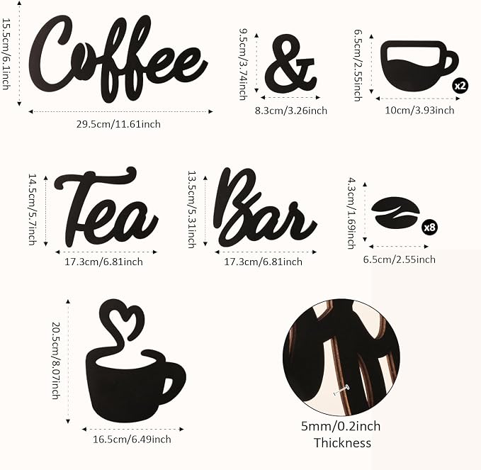 Homenthus Wood Coffee Bar Sign for Wall Decor, Farmhouse Wooden Coffee and Tea - Image 2