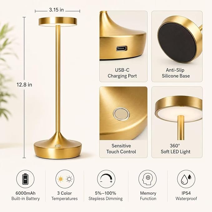 YHT 72Hrs Cordless Table Lamps, Rechargeable 6000mAh LED Outdoor LED Battery - Image 7