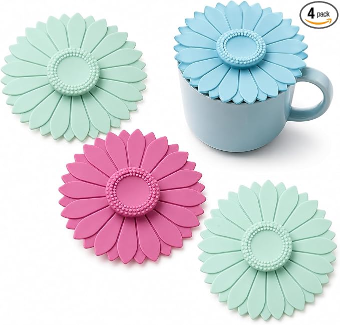 4 Pcs Sunflower Shape Silicone Cup Covers by Unknown
