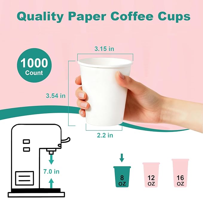 8 oz 1000 Pack Disposable Coffee Cups, Bulk White Disposable Paper Cups - Image 3