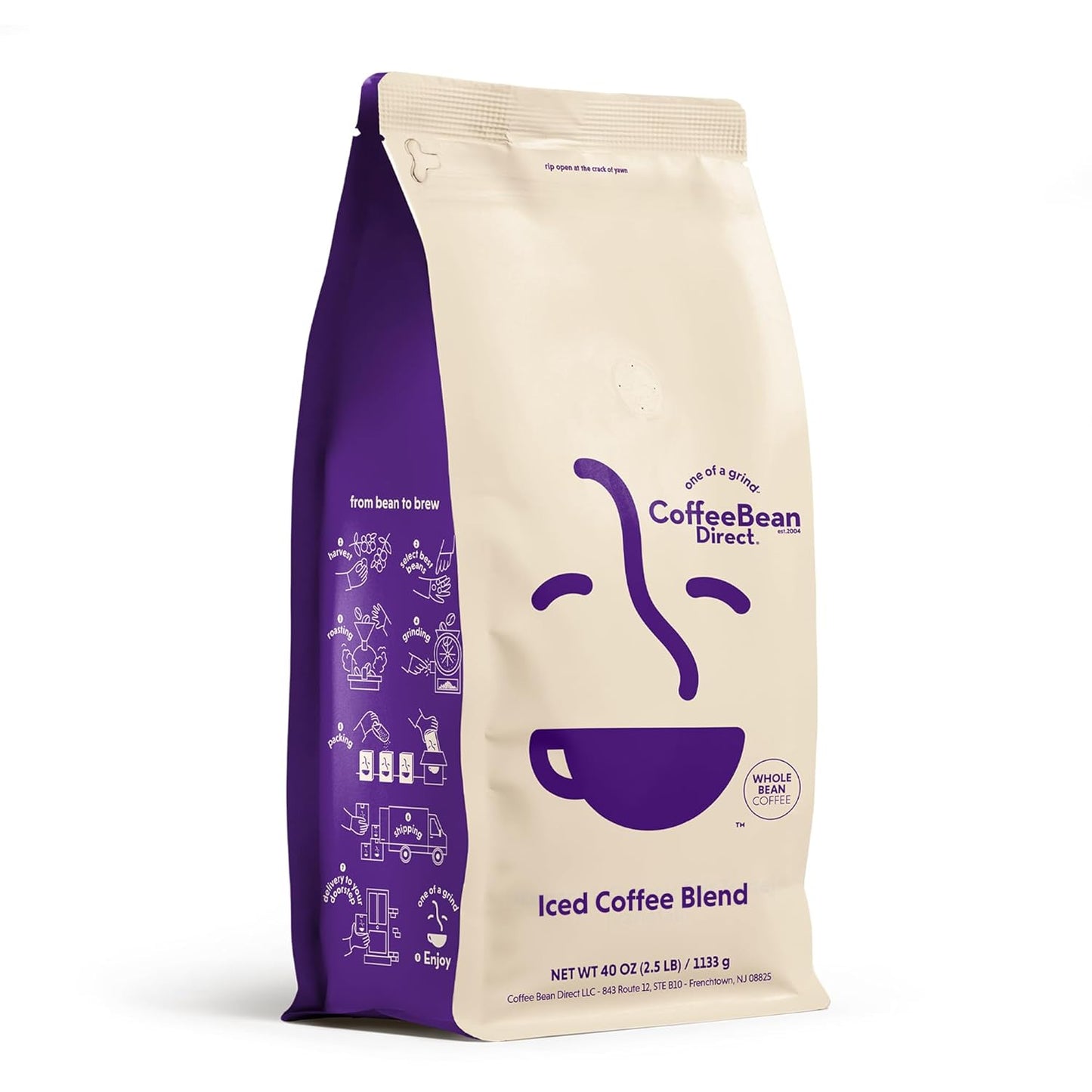 Coffee Bean Direct Iced Coffee Blend, Whole Bean Coffee, Mixed Roast Level, 2.5 Pound Bag (Pack of 1)