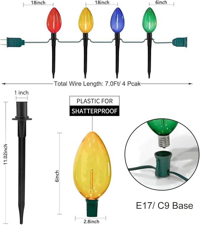 C9 Christmas Multicolor Pathway Lights, 7Ft Outdoor Christmas Pathway Markers - Image 2