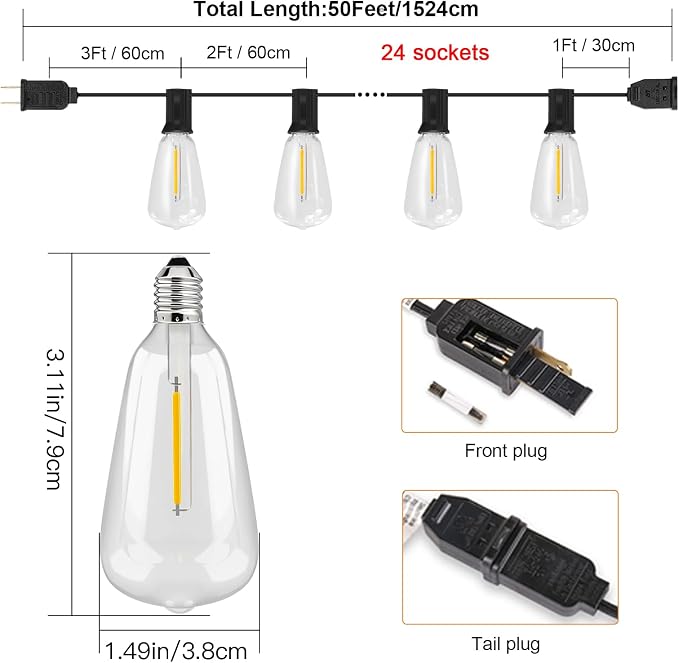 Outdoor String Lights, 50FT - Image 2