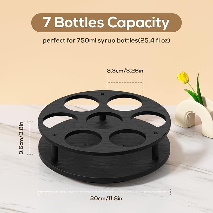 THYGIFTREE Rotating Coffee Syrup Organizer 7 Bottles Syrup Rack - Image 4