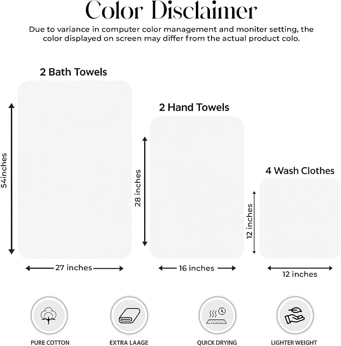 RIVERSIDE Pack of 8 Towels Set, 2 Large Bath, 2 Hand, 4 Face Washcloths - Image 2