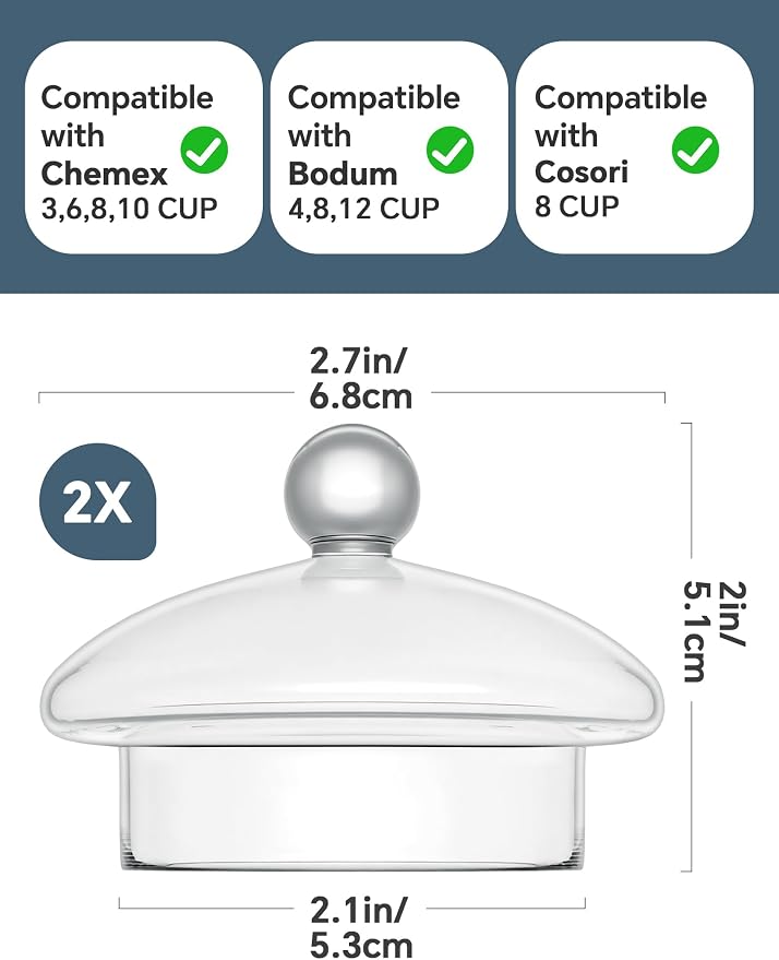 NiHome 2 Pcs Glass Lid for Chemex Coffee Maker, Heat-Retaining Drip Kettle - Image 7