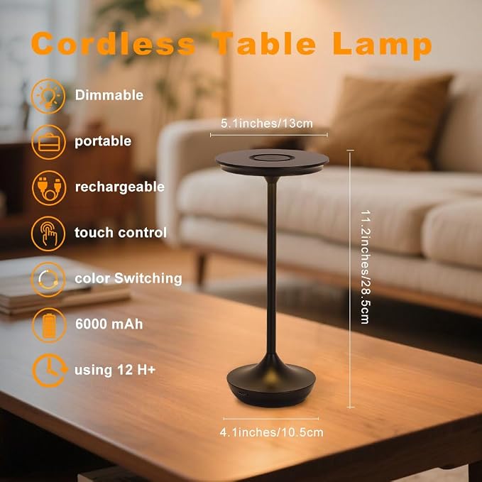 2 Pack Cordless Rechargeable Table Lamps, Portable 6000mAh Battery Desk Lamp - Image 2