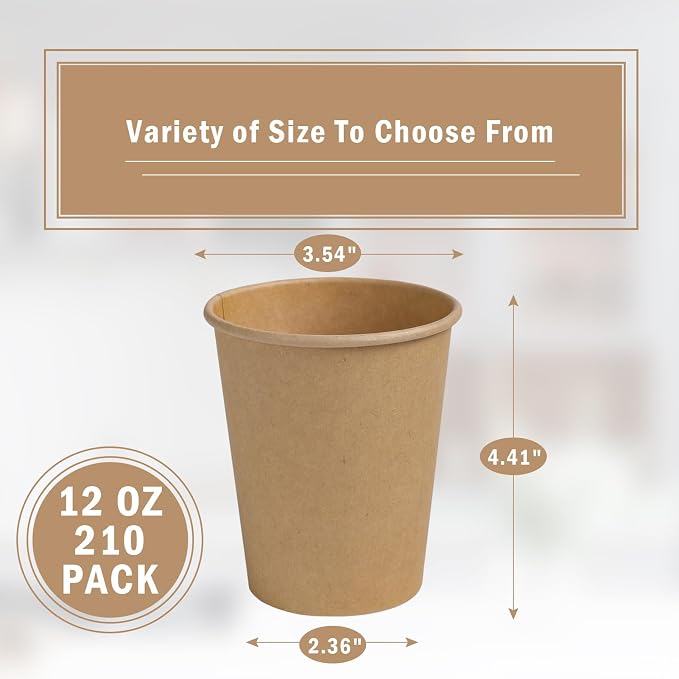 Lamosi 210 Pack 12 OZ Paper Coffee Cups, Disposable Kraft Paper Cups, - Image 2