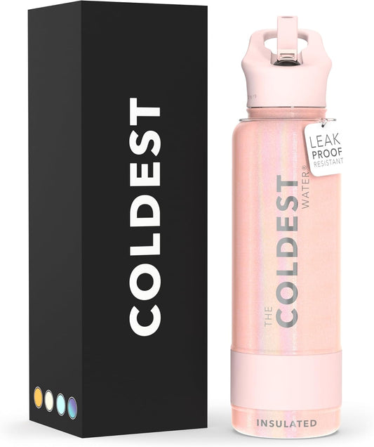 Coldest Insulated Water Bottle with Straw Lid - Stainless Steel Metal Insulated Bottle for Men & Women (Forever Pink Glitter, 40 oz)