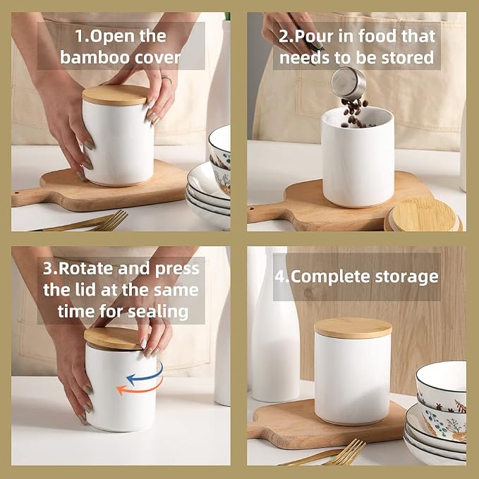 Sweejar Kitchen Canisters Ceramic Food Storage Jar Set, Stackable Containers - Image 4