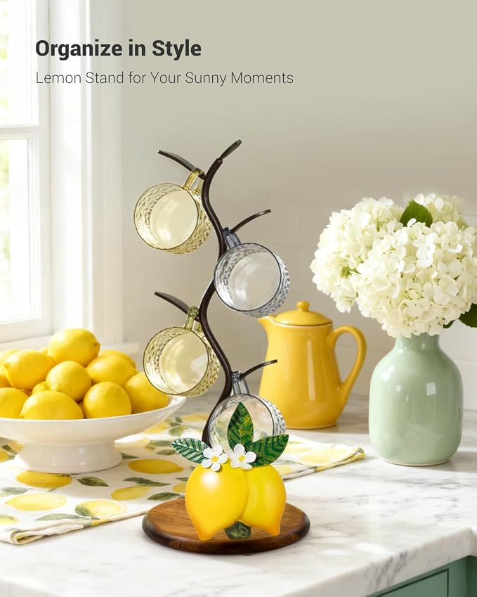 GAJ Lemon Mug Holder Tree Coffee Cup Holder, Countertop Yellow Lemon Themed - Image 2