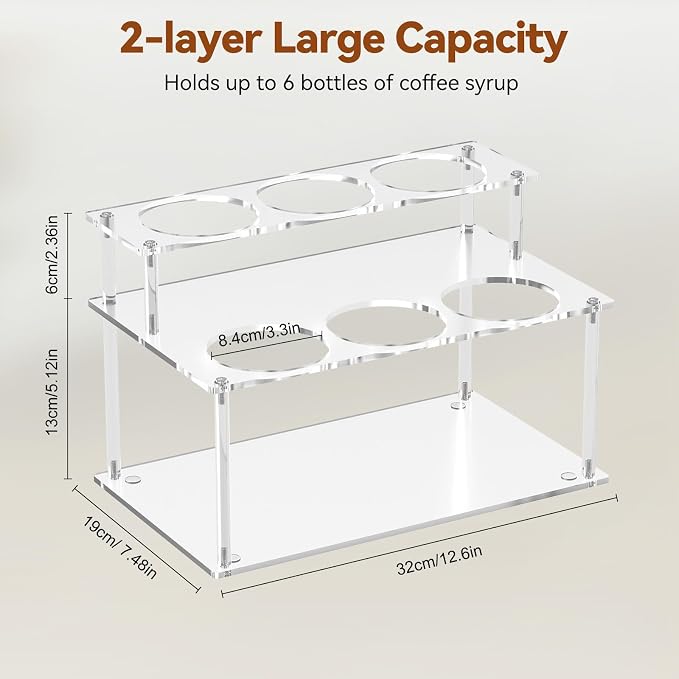 Nuovoware Acrylic Coffee Syrup Organizer, 2-Tier 6 Bottles Bar Organizer - Image 2