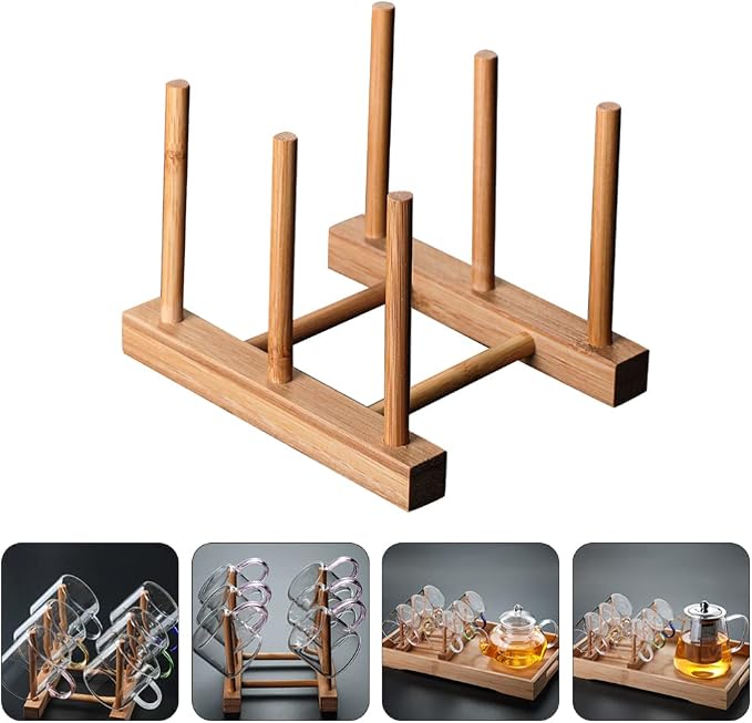 Wakauto Bottle Drying Rack Cup Drying Stand Bamboo Cup Holder Saucer Dish - Image 8