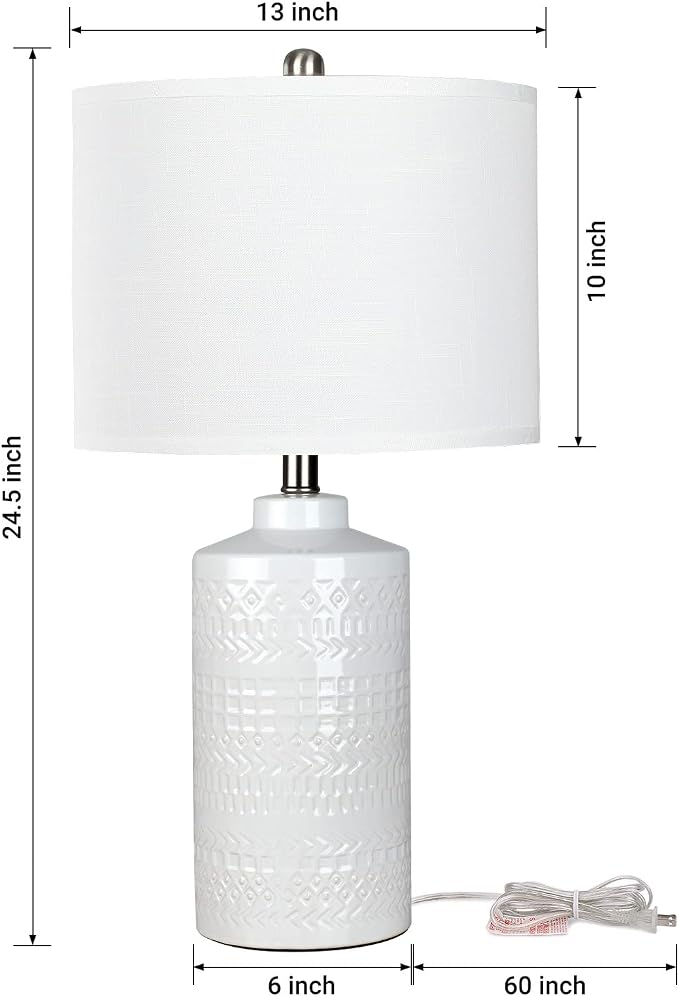 JUNNAI 24.5" White Ceramic Table Lamp 3-Way Dimmable Nightstand - Image 4