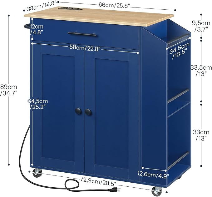 HOOBRO Kitchen Island with Power Outlet, Kitchen Storage Island with Spice Rack - Image 3