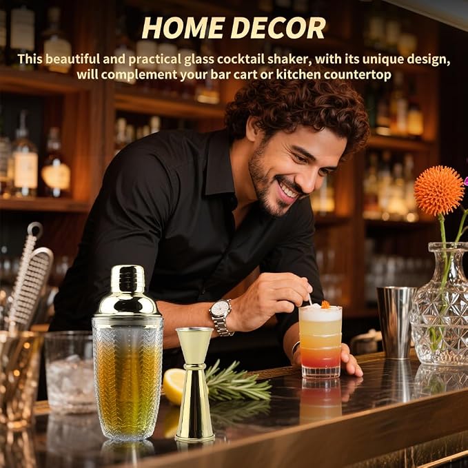Gold Cocktail Shaker Set with Measuring Jigger, Mixing Spoon & Muddler – Home - Image 9