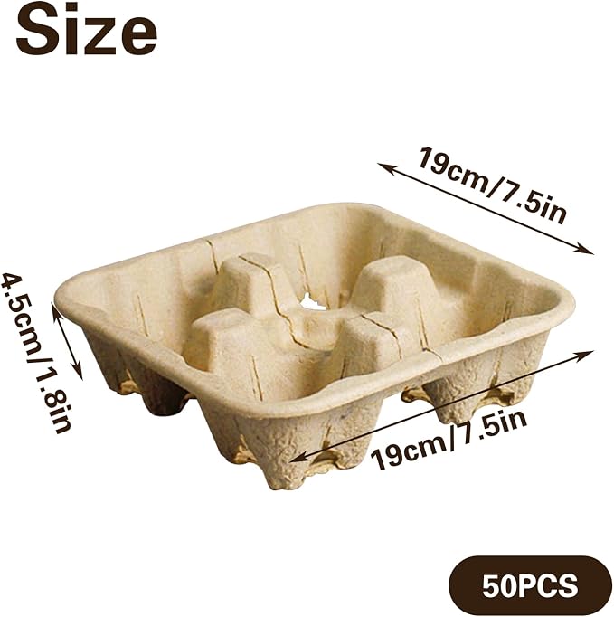 50 Pack 4 Cup Disposable Coffee Tray, Biodegradable and Compostable Cup Holder - Image 3