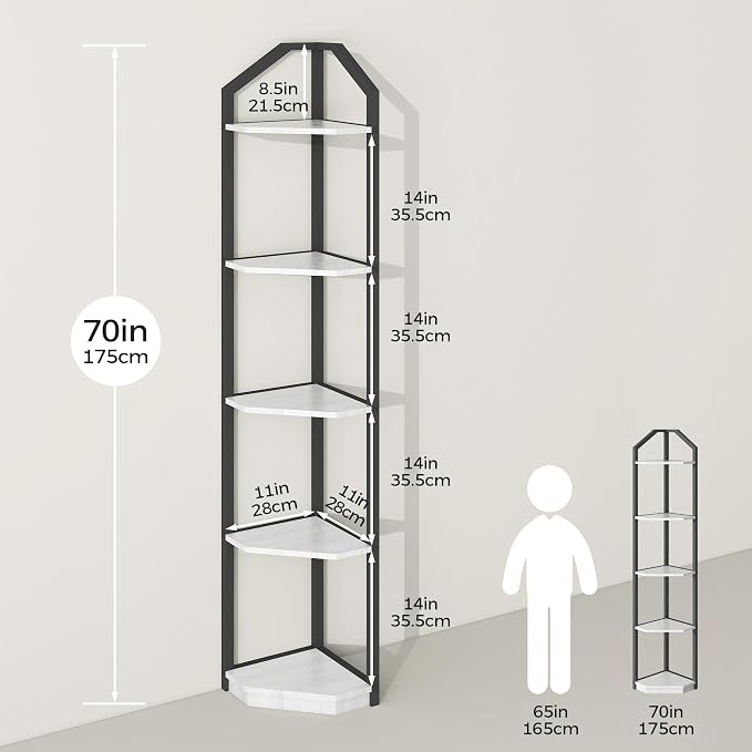 Fun Memories 5 Tier Corner Shelf, 70” Corner Shelf Stand, Corner Bookshelf - Image 2