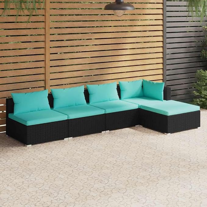 5 Piece Garden Lounge Set with Plush Cushion, Modular PE Rattan Sectional Sofa - Image 2