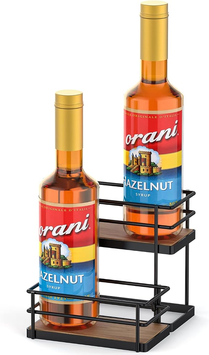 THYGIFTREE Coffee Syrup Rack Organizer 4 Bottle Syrup Holder Stand 2-Tier by THYGIFTREE
