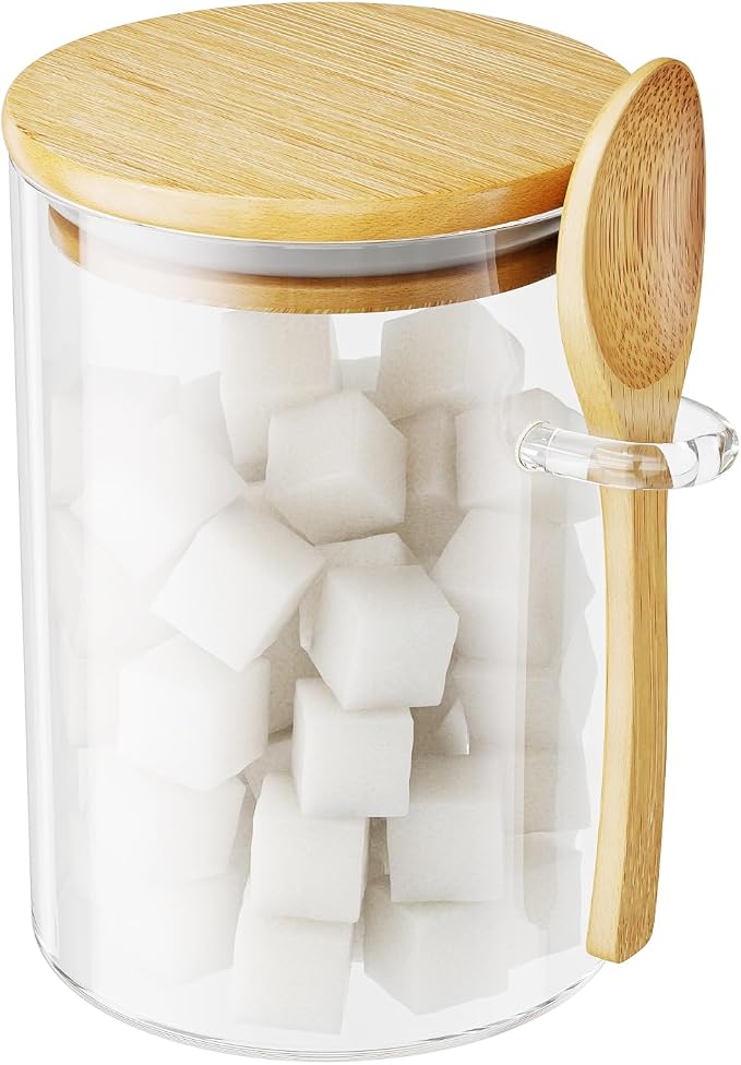 Sugar Jar Glass Salt Container, 15 Ounces Clear Airtight Caning by KOIKEY