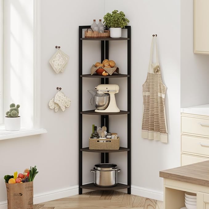 FATORRI Rustic Tall Corner Shelf, 5 Tier Industrial Corner Bookshelf - Image 6