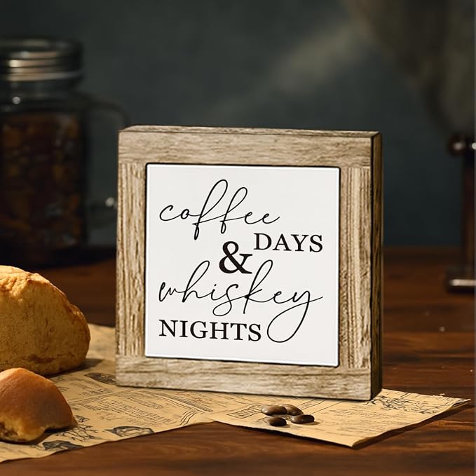 Coffee Bar Wooden Decor, Coffee Day Whiskey Nights Sign, Farmhouse Cafe and Bar - Image 4