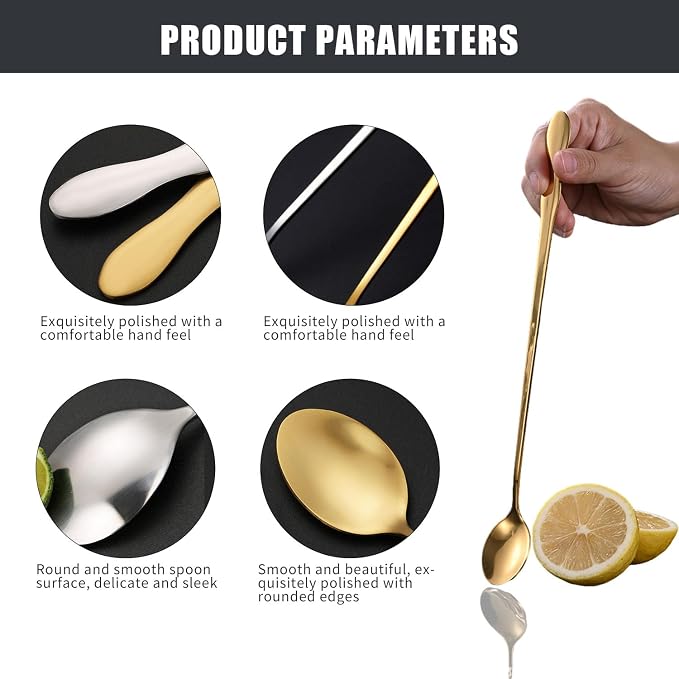 2 PCS Long Coffee Spoons, 10 Inch Coffee Stirrers, Ice Tea Spoons, Stainless - Image 2