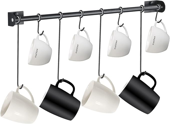 Coffee Mug Rack Wall Mounted Modern Hanging Tea Cup Holder Metal 15.7 Inch Rail by SIMVE