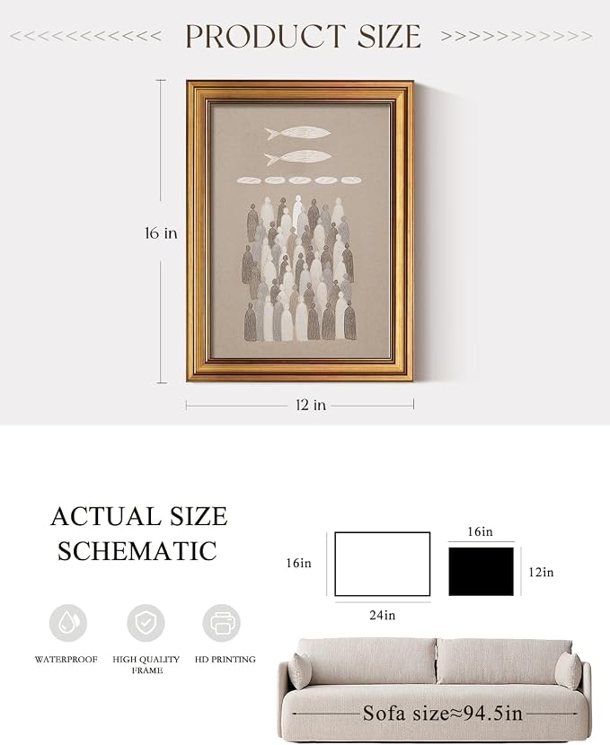 ARPEOTCY Gold Framed Canvas Wall Art, 12x16 Inch, Christian Biblical - Image 2