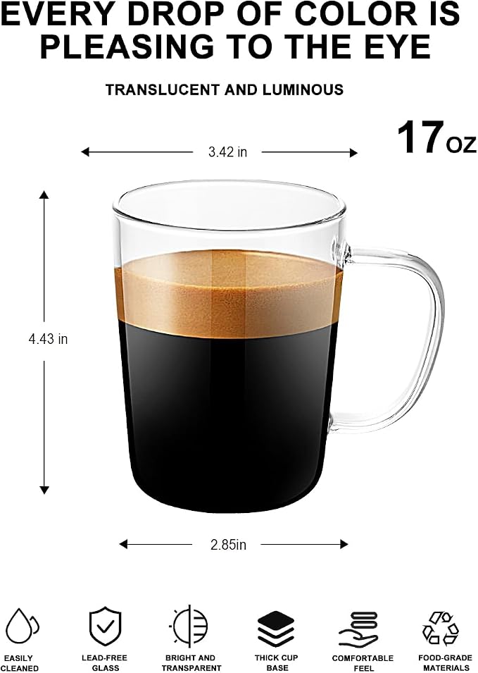 LUXU Glass Coffee Mugs-17 oz, Glass Tea Cups - Image 2