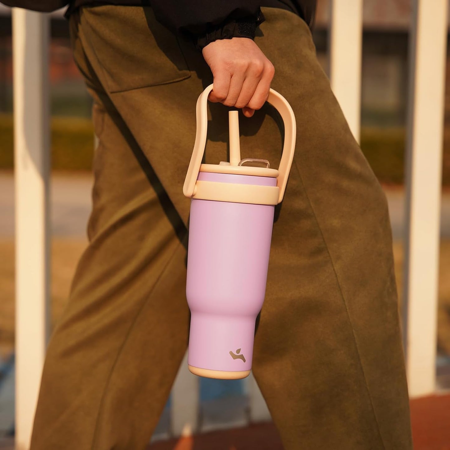 30 oz Tumbler with Side Handle, Insulated Water Bottle with Straw and 2 in 1 Lid, Stainless Steel Cup Travel Coffee Mug for Sports Office Gym,Rose Pink