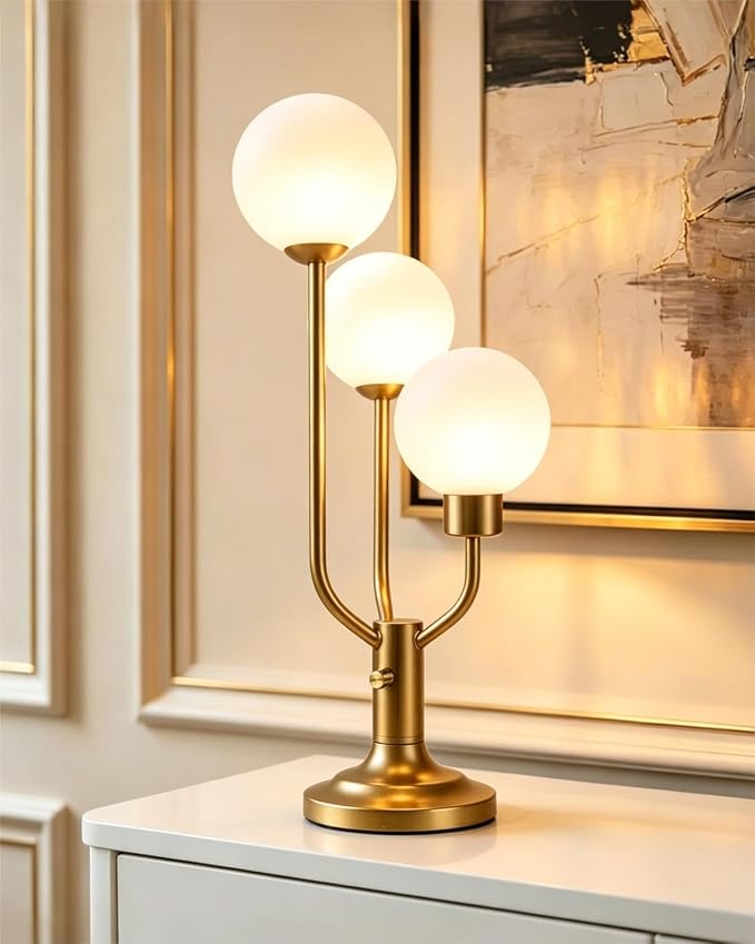 Lightdot Modern Gold Globe Table Lamp Dimmable Mid Century 3-Light Desk Lamp by LightdotLighting