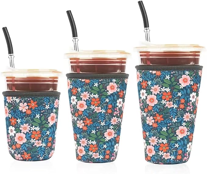 Reusable 3-Pack Iced Coffee Cup Sleeve, Insulated Neoprene, Beverage Holder by Unknown