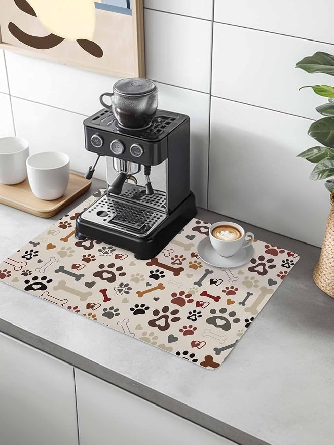Dog Claws Coffee Mat Dog Bones Love Vintage Texture Absorbent Bar Mat - Image 2