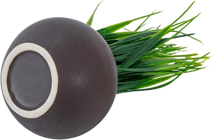 MyGift 7 Inch Tall Modern Mini Artificial Grass Plants in Small Round Brown - Image 7
