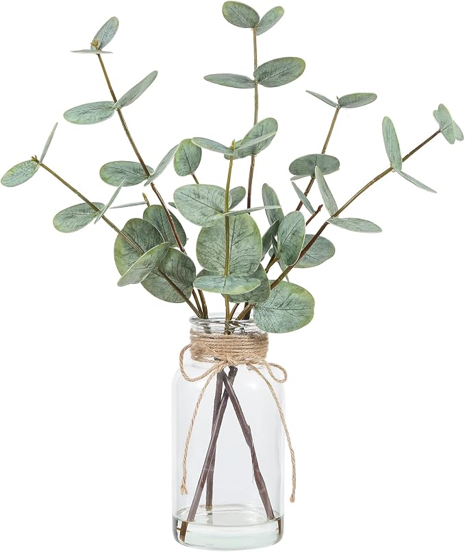 Coferset Artificial Eucalyptus Stems in Glass Vase by Coferset