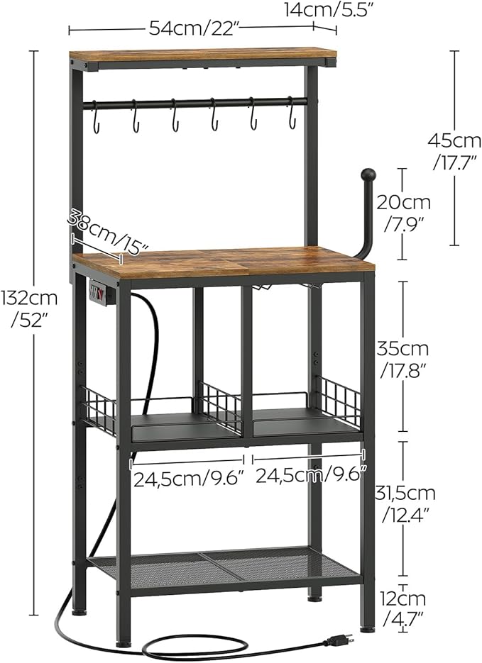 YATINEY Bakers Rack with Power Outlet, Microwave Stand with Paper Holder - Image 7