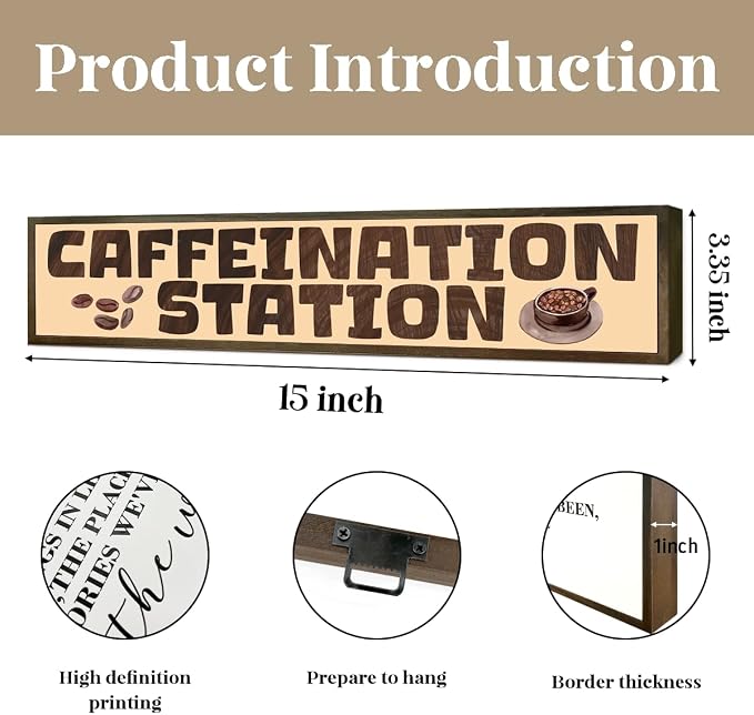 Farmhouse Coffee Bar Decor, Rustic Wood Caffeination Station Sign - Image 2
