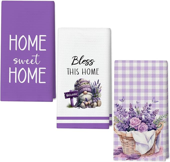WwongxianB Lavender Kitchen Towels Decorative Set of 3, Rustic Purple Floral by WwongxianB