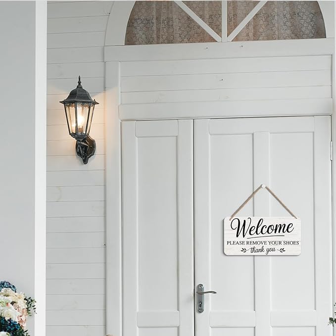Welcome Please Remove Your Shoes Hanging Wooden Wall Sign Decor, Welcome Please - Image 4