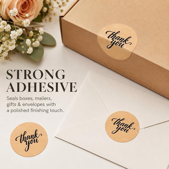 500 Thank You Stickers Roll – 1.5" Round Kraft Paper Labels - Image 4