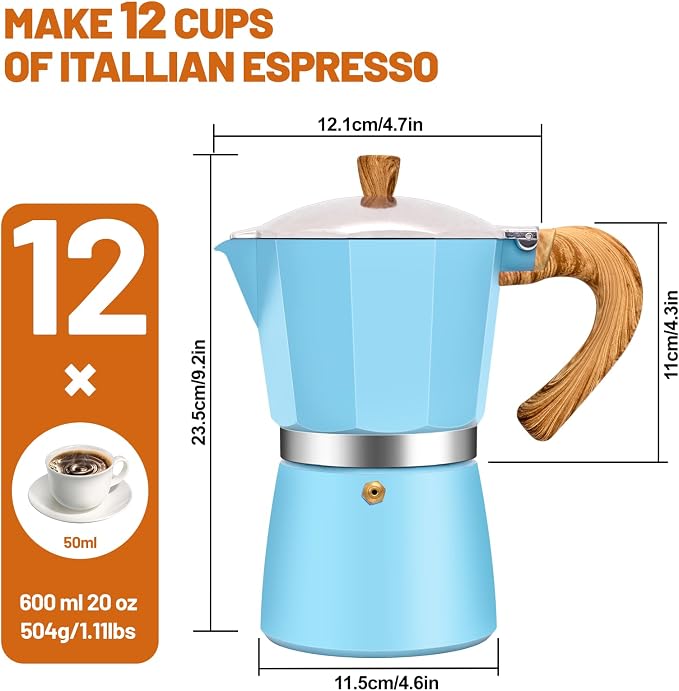 12 Cup Aluminum Espresso Stovetop Moka Pot Express Coffee Maker Percolator - Image 2