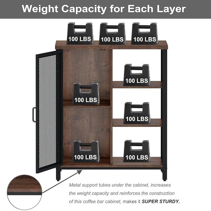 BON AUGURE Coffee Bar Cabinet for Home Liquor, Small Storage Cabinet for - Image 4