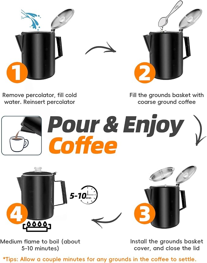 MEREZA Coffee Percolator Stovetop Camping Coffee Pot Stainless Steel 9 CUP - Image 4