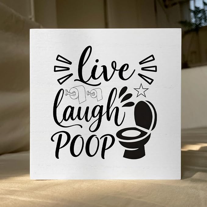 Funny Rustic Bathroom Decor Wooden Box Sign 5x5 Inch - Image 5