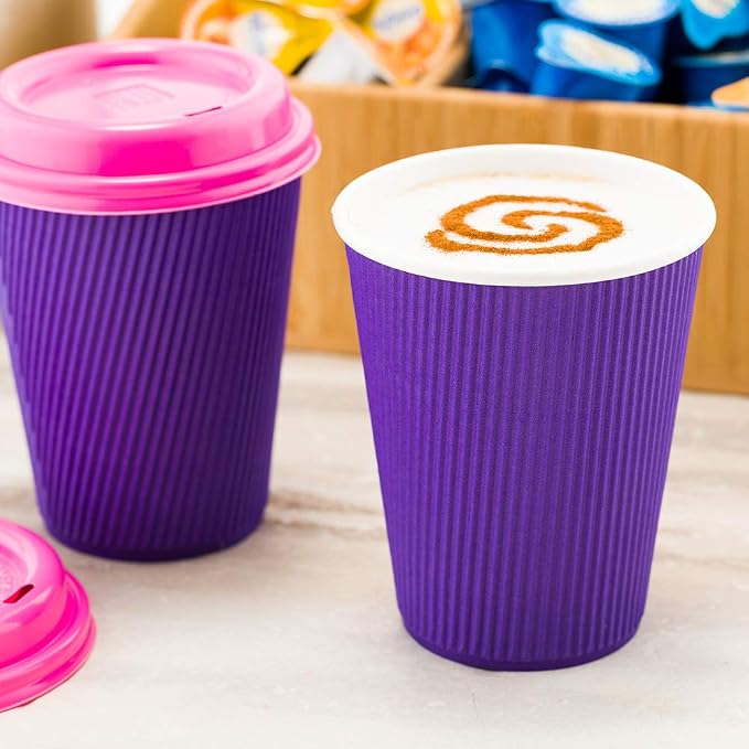 Restaurantware Ripple Wall Coffee Cups 25 Count 12 Ounce Insulated Royal Purple - Image 7