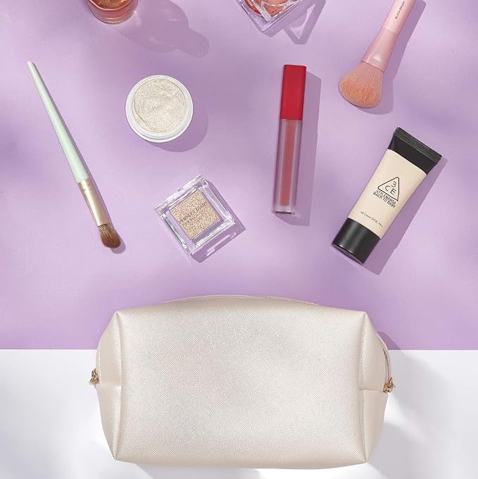 PU Leather Cosmetic Bag for Women Minimalism Makeup Bag for Daily Use Portable - Image 4