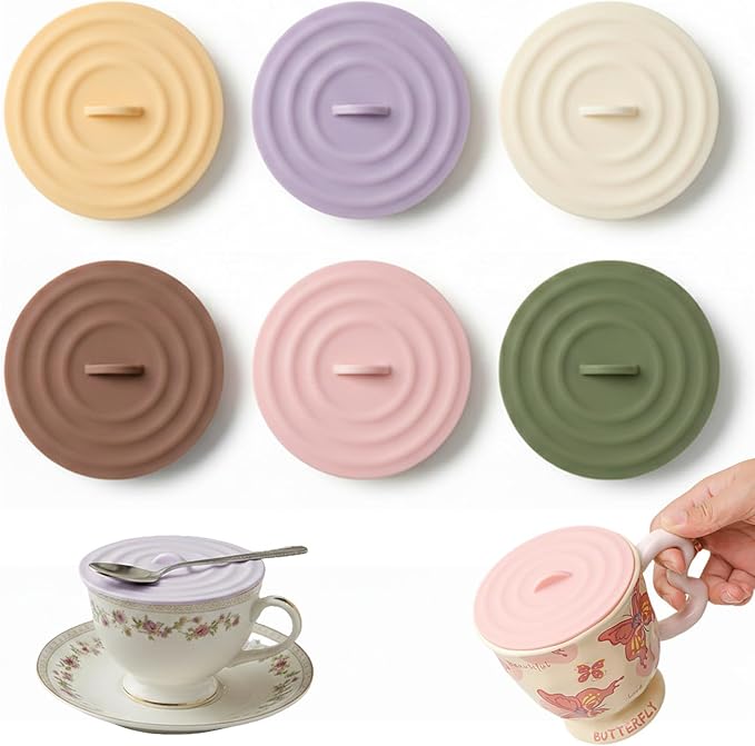 6 Pcs Silicone Cup Covers for Drinks, Cute Reusable Silicone Lids for Cups by Unknown